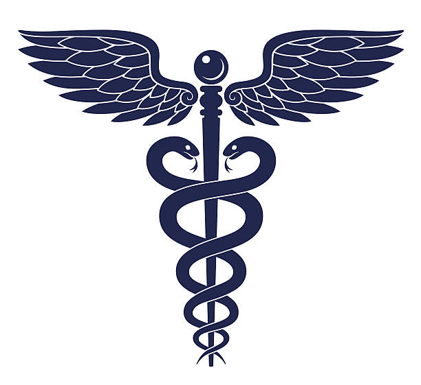 Vector illustration of blue Caduceus medical symbol.
